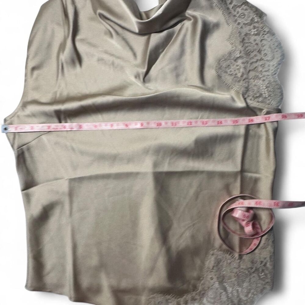 INC International Concepts Hummus Tan Lace Trim Cowl Neck Sleeveless Top XS - Picture 4 of 5